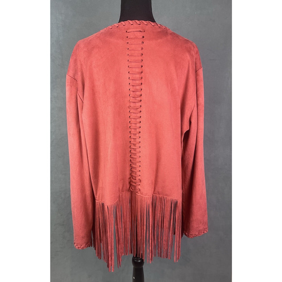 Ariat Faux Suede Jacket Womens Size XXL Rust Fringe Cutout Concert Rodeo Western - Picture 4 of 9
